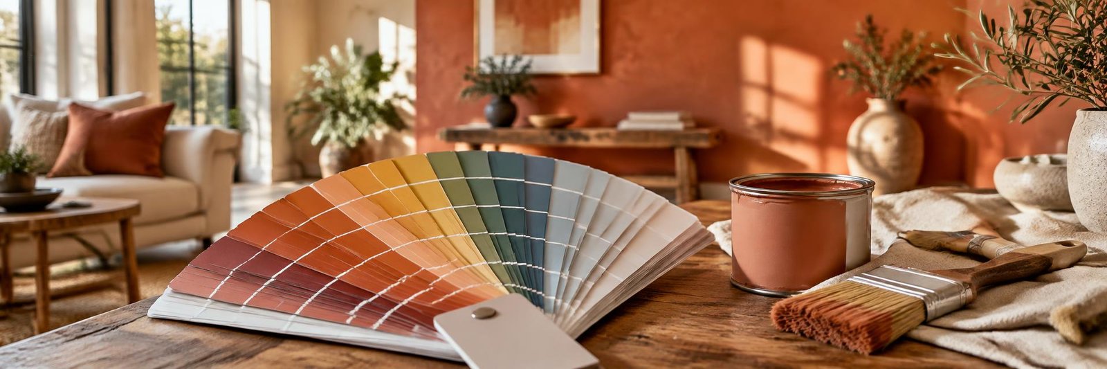 Painter's colour fan deck with Regal paint swatches on a table